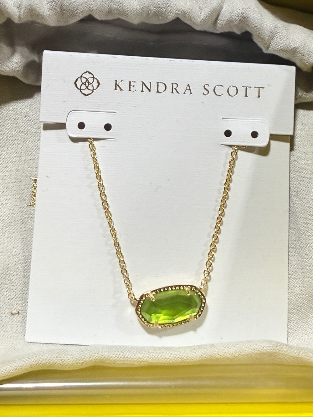 Kendra Scott Gold Necklace with Lime Green Gemstone NIB